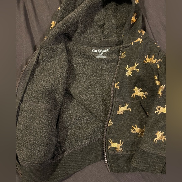 EUC 12m Gray & Gold Unicorn Zip Up Sweatshirt - Picture 3 of 3